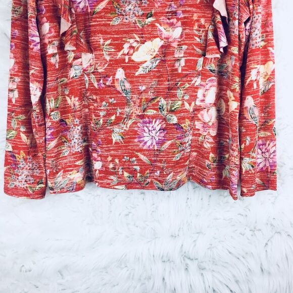 Lauren Conrad Red‎ Floral Ruffle Long Sleeve Top - Picture 4 of 7